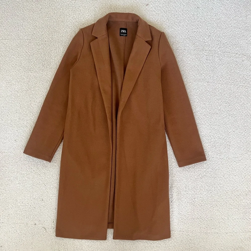 Zara Women's camel Trench long minimalist casual neutral Coat M